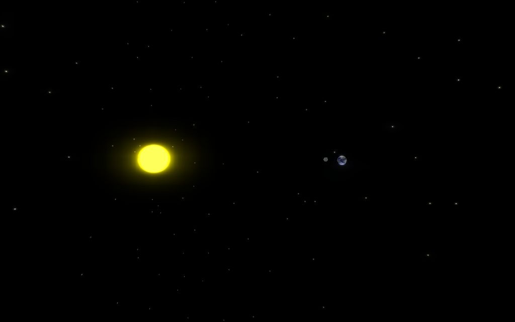 The Sun with a small Earth and Moon far off in space