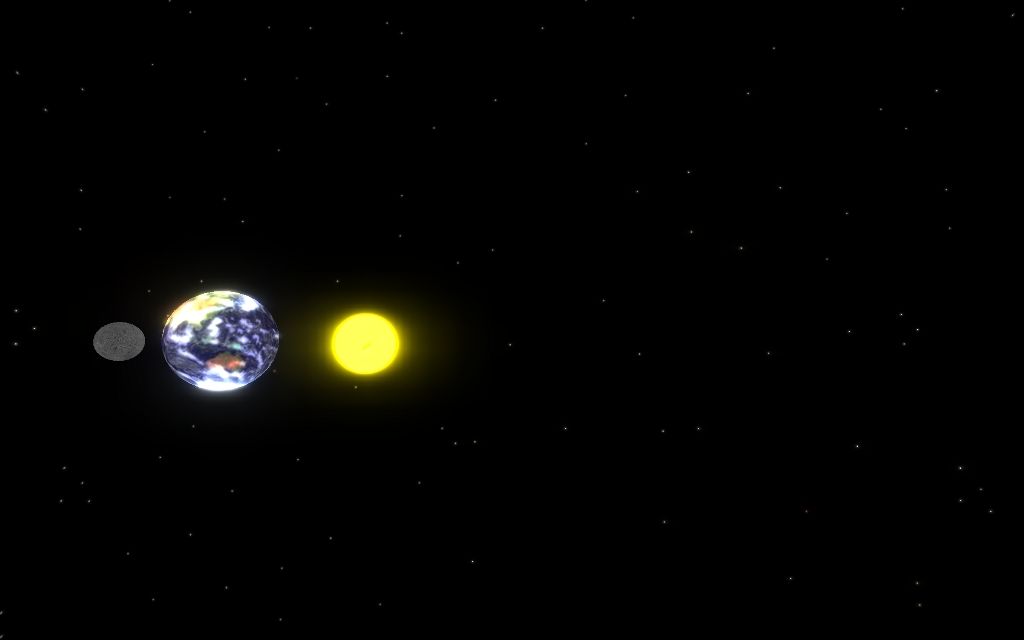 Earth and the Moon close up beside the Sun