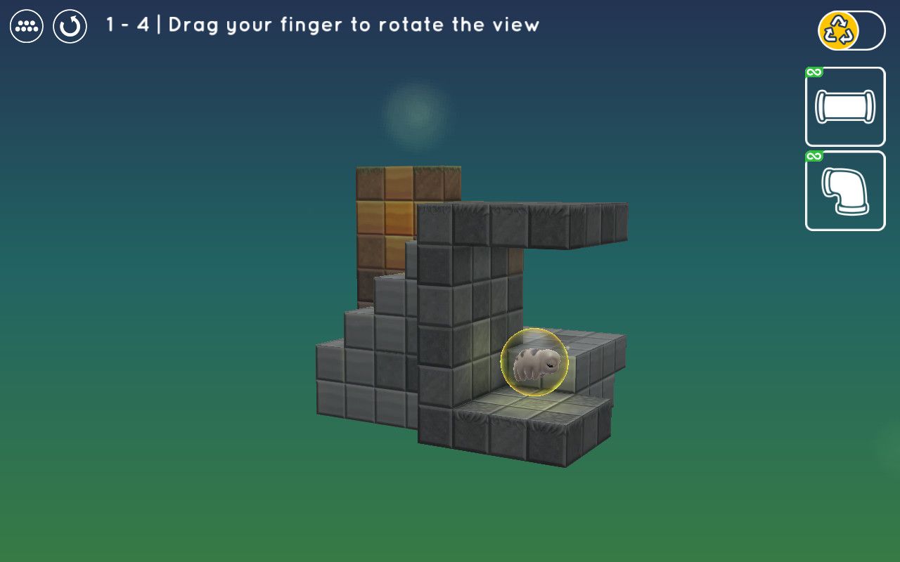 An early puzzle teaching the player to drag a finger to rotate the view