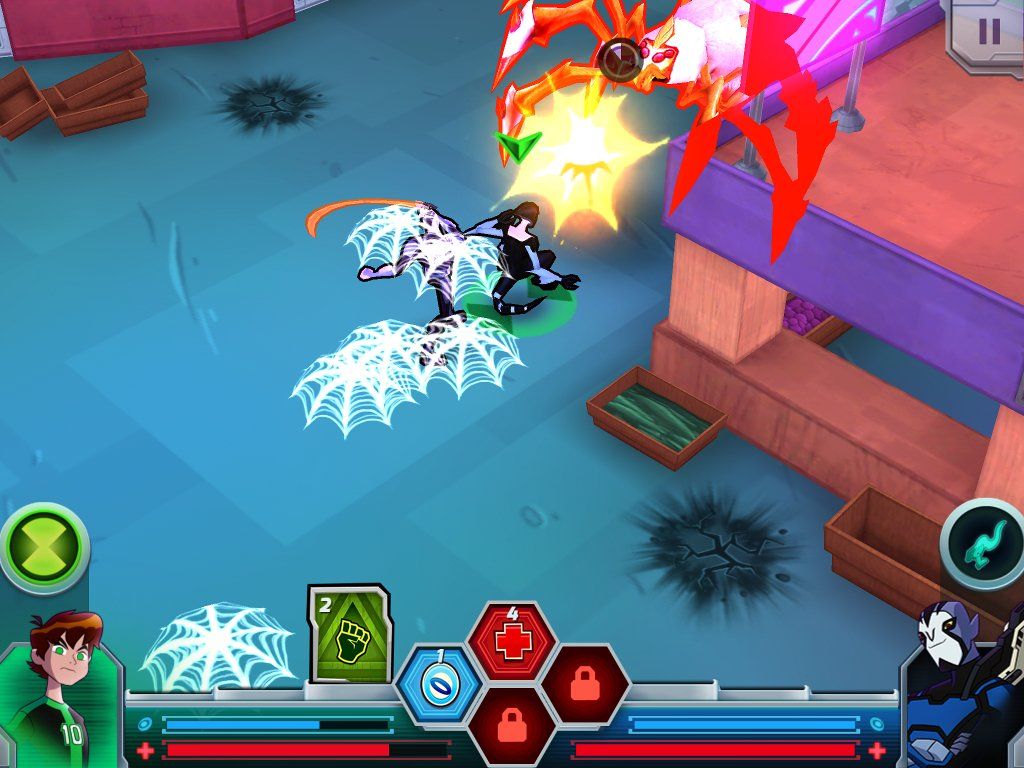 An alien hero webbing enemies in a top-down town level
