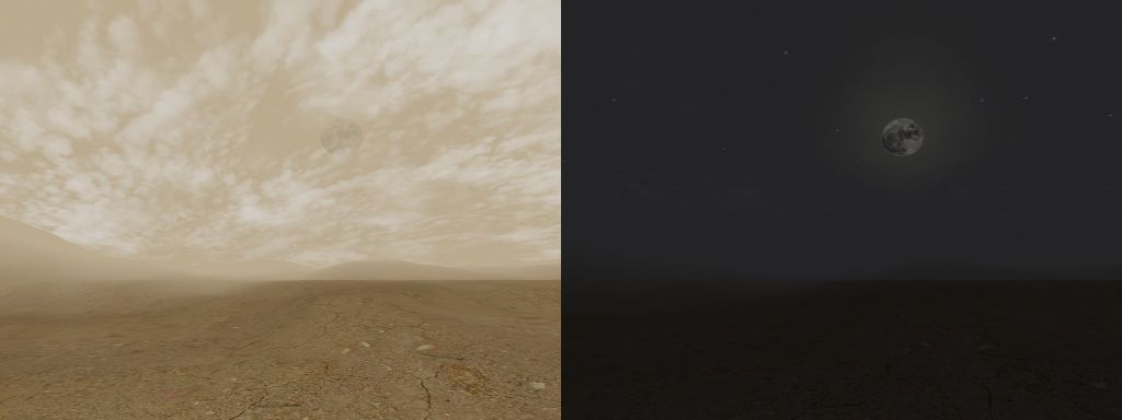 A desert sky by day and at night under the moon