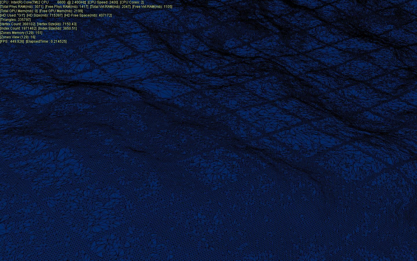 Wireframe view of the terrain mesh in blue