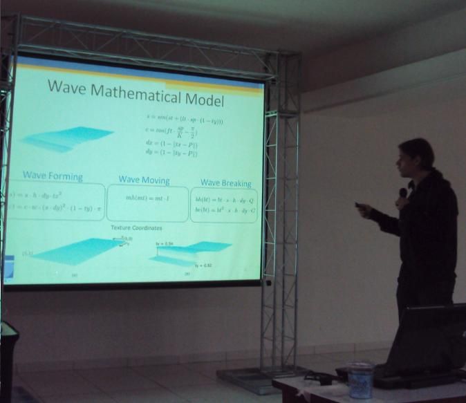 Henry presenting the wave mathematical model at a conference