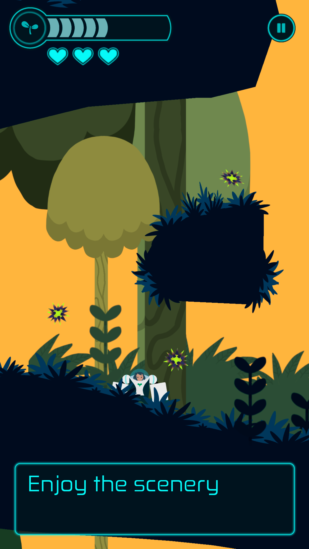 A silhouette jungle against an orange sky