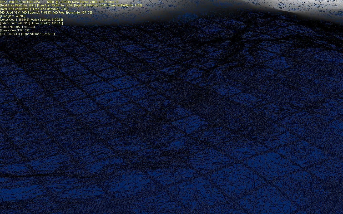 Wireframe terrain with distance fog
