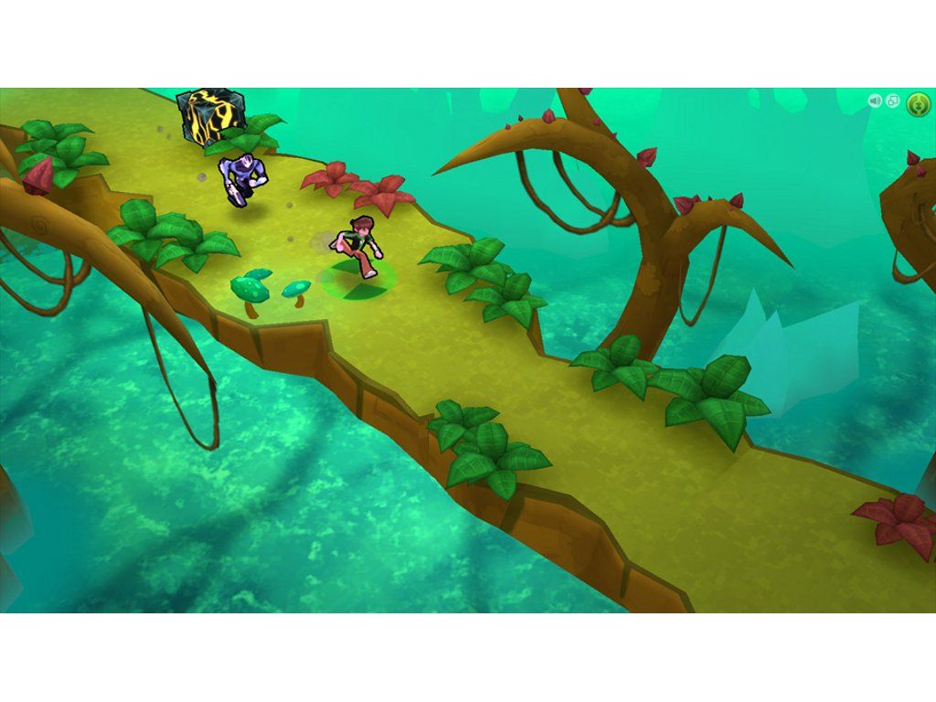 Ben running along a jungle path in the side-scrolling view