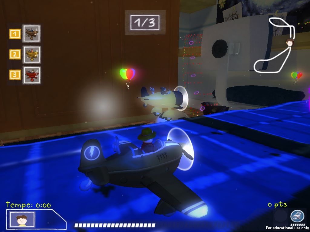 A blue-lit plane on a bed